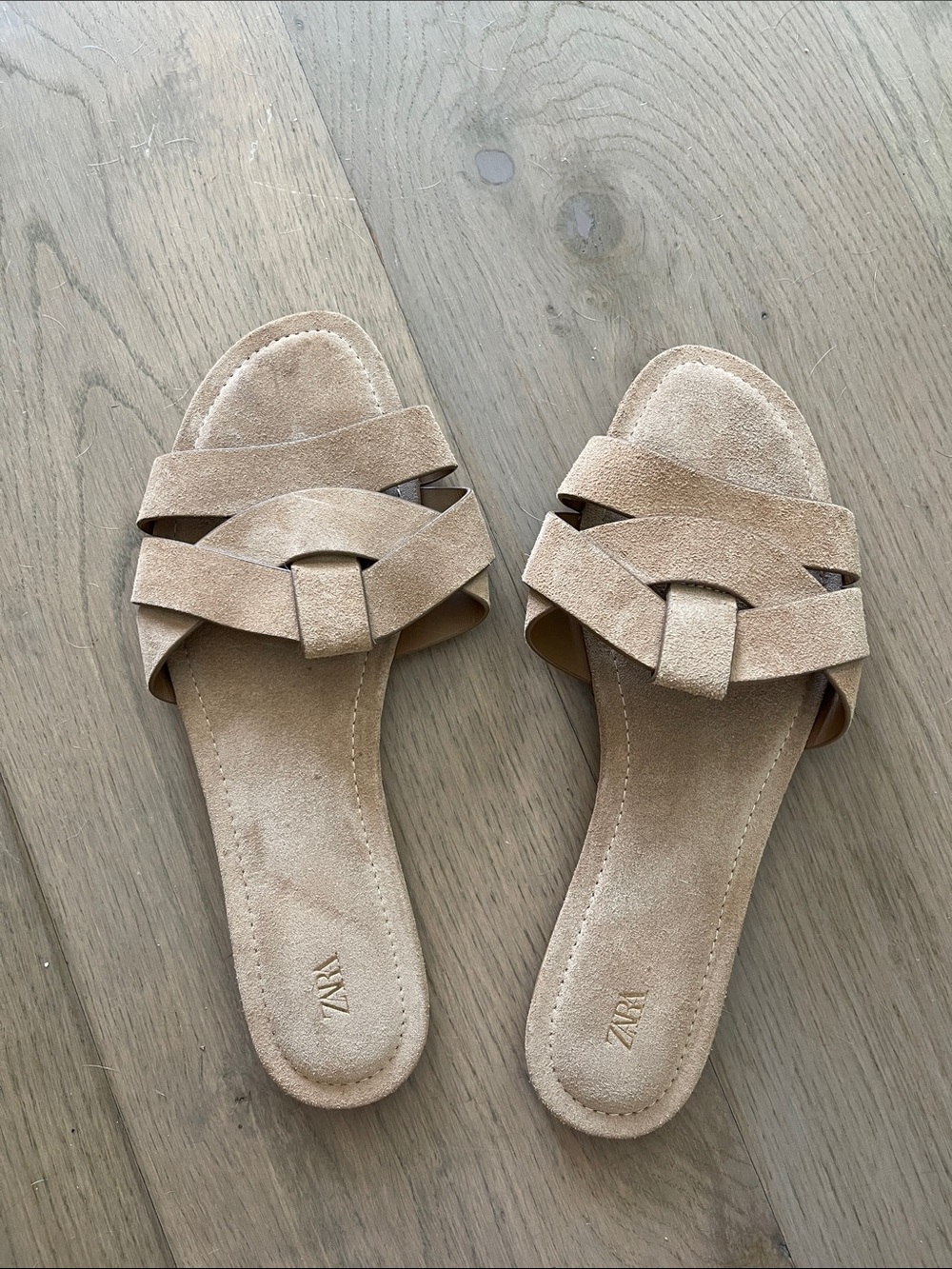 ZARA Women's Tan Suede Slide Sandals